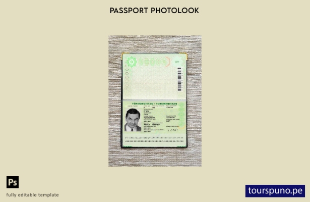Plantilla de aspecto fotográfico lista para imprimir pasaporte de Turkmenistán (